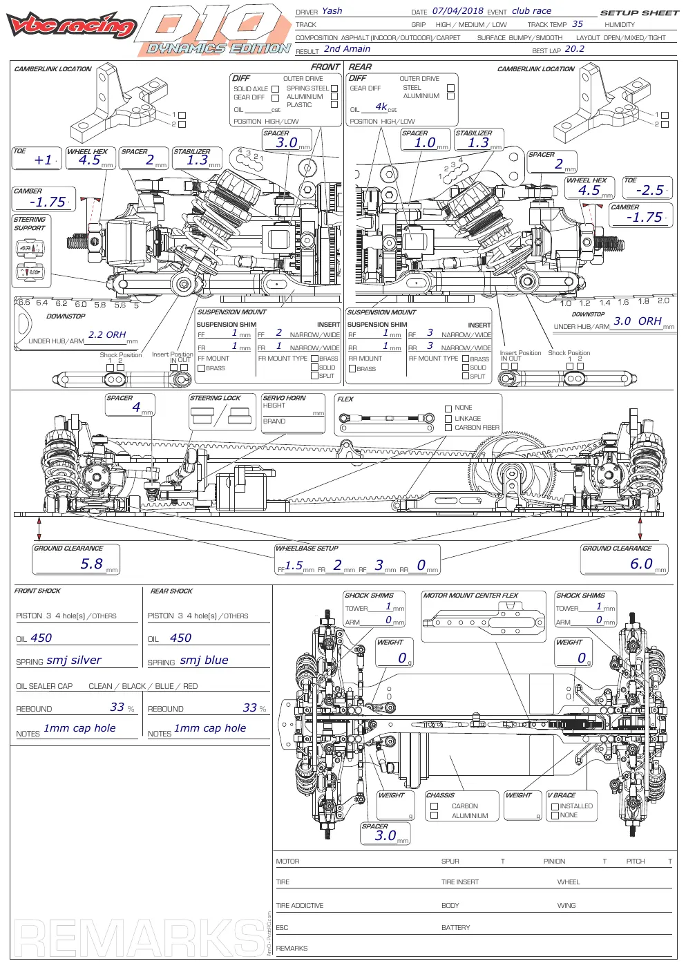 Setup Sheet