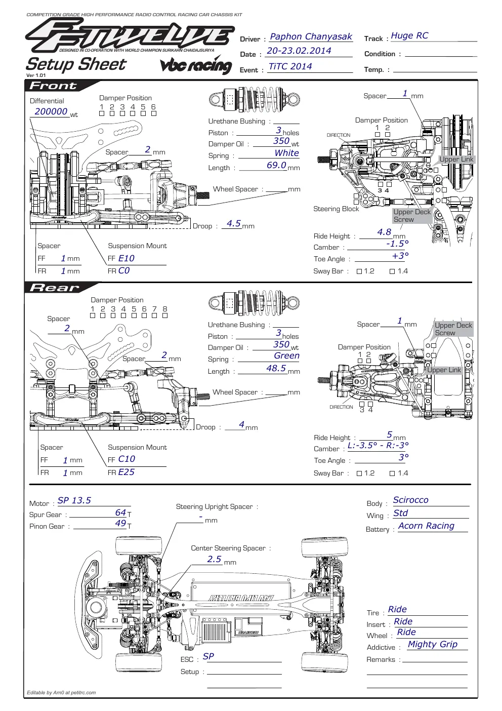 Setup Sheet