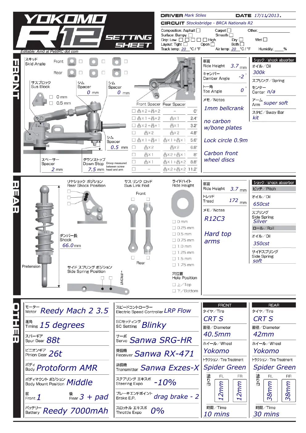 Setup Sheet